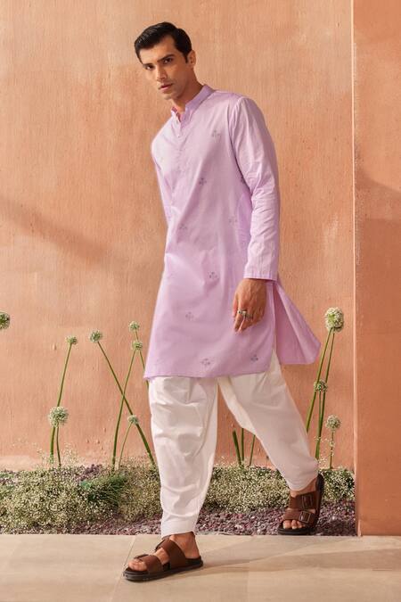 Buy_Seema Nanda_Lilac Cotton Embroidery Giza Kurta Set 
