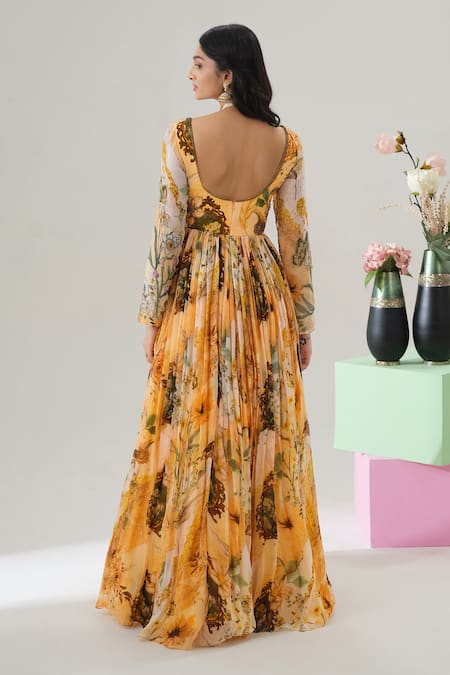 House Of Akshata Golden Bloom Organza Gown 