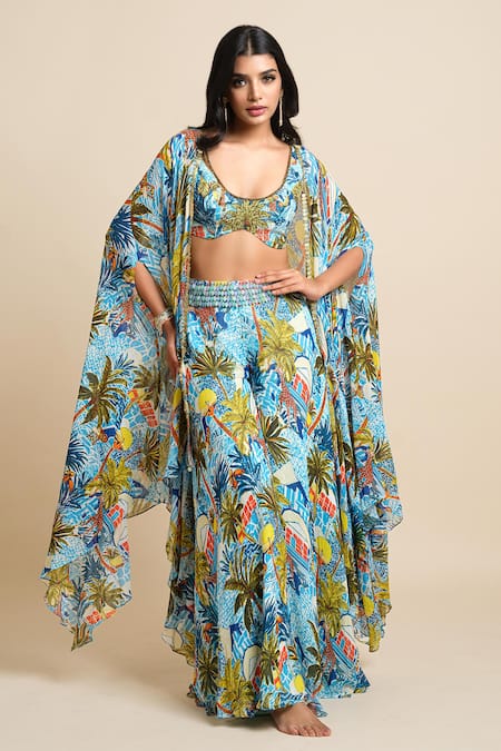 House Of Akshata Multi-colour Hand Embroidered Coord Set 