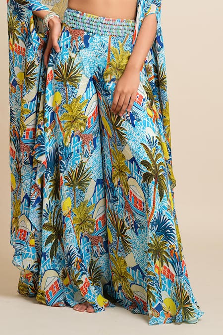 Shop_House Of Akshata_Multi Color Georgette Embroidery V-, Scoop Multi-colour Hand Coord Set _Online_at_Aza_Fashions