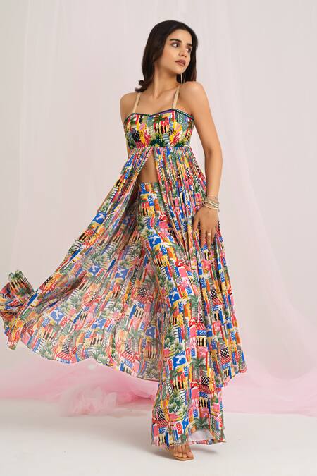 Buy_House Of Akshata_Multi Color Crepe Embroidery Round Neck Multi-colour Beach Elegance Coord Set _Online_at_Aza_Fashions