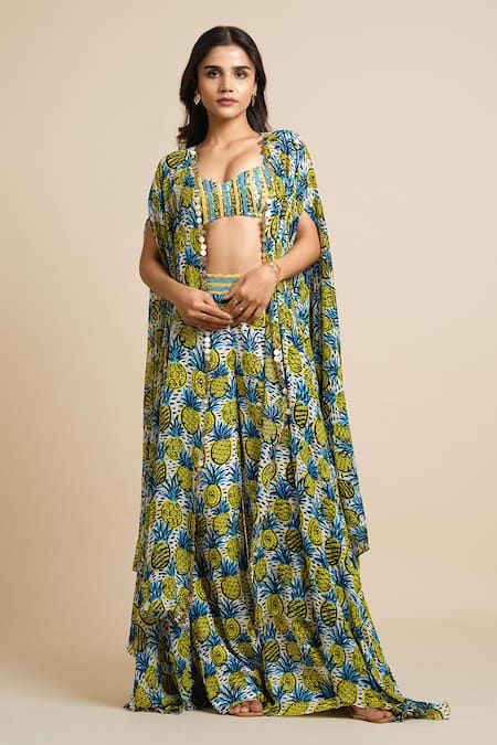 Buy_House Of Akshata_Multi Color Georgette Embroidery Open , Round Pineapple Chic Coord Set _Online_at_Aza_Fashions