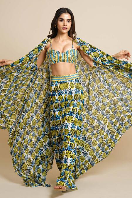 Shop_House Of Akshata_Multi Color Georgette Embroidery Open , Round Pineapple Chic Coord Set _Online_at_Aza_Fashions