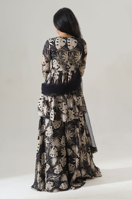 House Of Akshata Black Hand Embroidered Peplum Set 