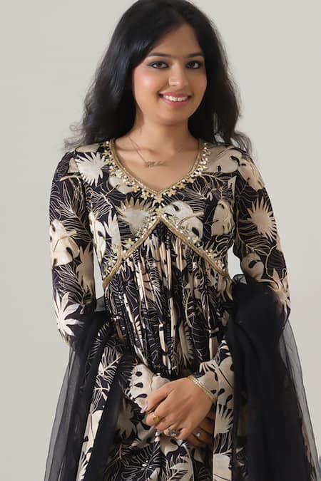 Shop_House Of Akshata_Black Organza, Net, Satin Embroidery Round Neck Hand Peplum Set _Online_at_Aza_Fashions