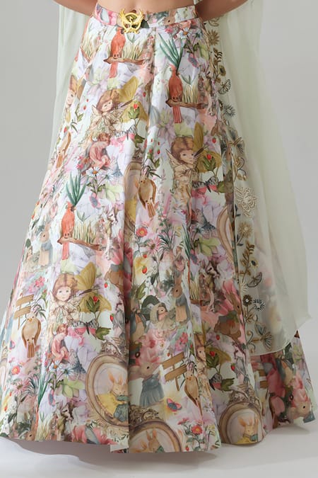 Buy_House Of Akshata_Multi Color Organza, Satin Embroidery Whimsical Vintage-inspired Lehenga Set 