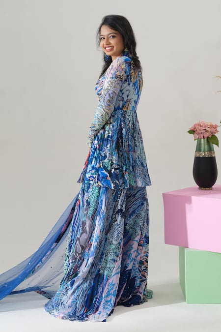 House Of Akshata Midnight Bloom Peplum Set 