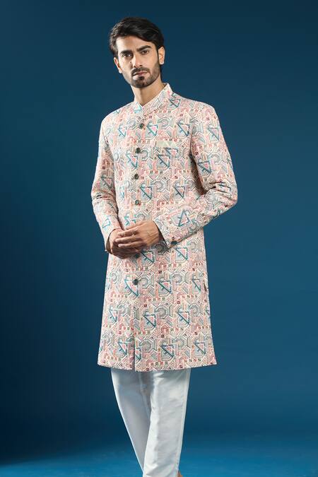 Shop_Arihant Rai Sinha_Multi Color Silk Embroidery Designer Sherwani Set _Online_at_Aza_Fashions