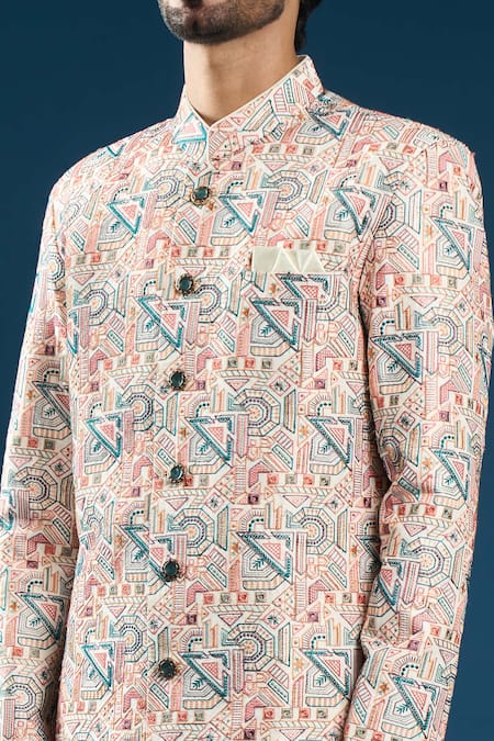 Arihant Rai Sinha_Multi Color Silk Embroidery Designer Sherwani Set _at_Aza_Fashions