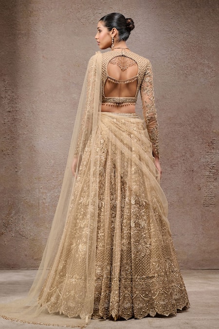 Tarun Tahiliani Gold Tulle Net Embellished Lehenga Set 