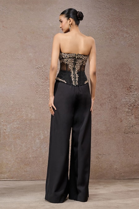 Tarun Tahiliani Black-Gold Designer Corset & Trouser Set 