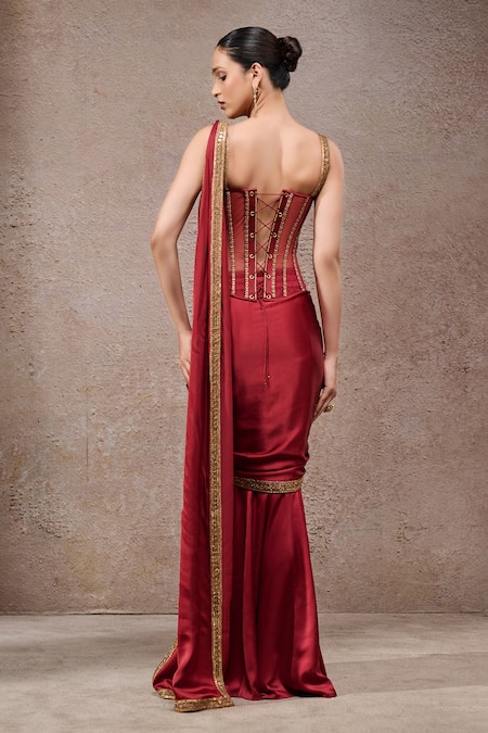 Tarun Tahiliani Wine Concept Saree & Cape Set 