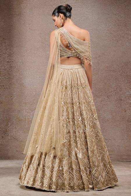 Tarun Tahiliani Gold Tulle Net Embroidered Lehenga Set 