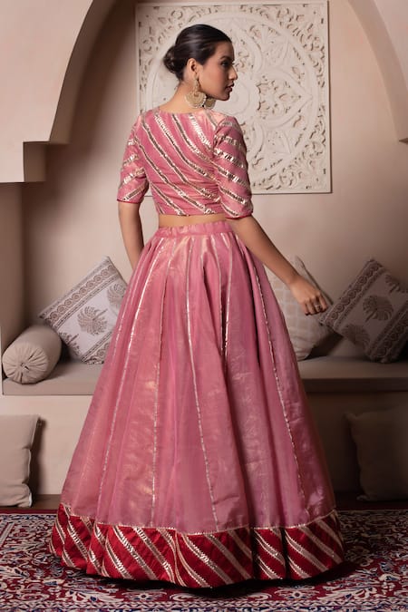 Pomcha Jaipur Peach Gota Patti Lehenga Set 