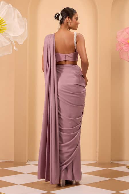 One Knot One By Ashna Purple Pre-Draped Saree Set With Cape 