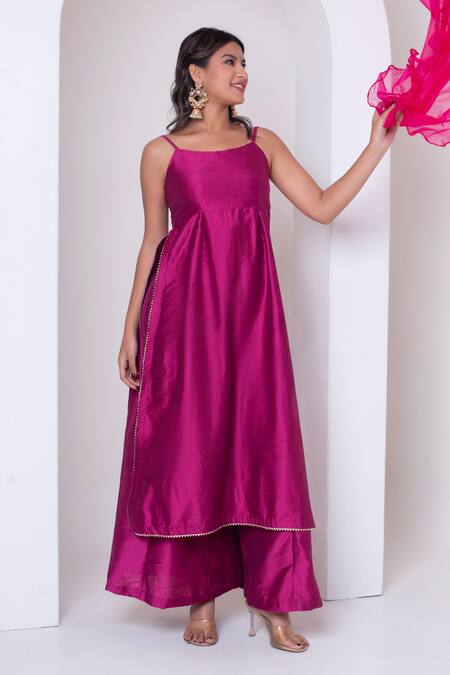 Pomcha Jaipur_Pink Cotton, Silk, Organza Gota Patti Square Neck Rani Kurta Set _at_Aza_Fashions
