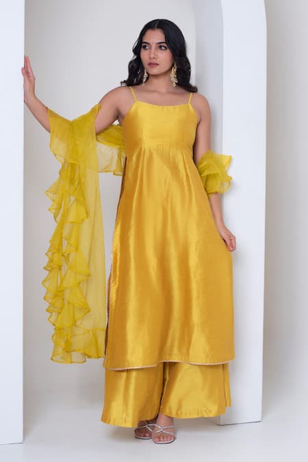 Pomcha Jaipur Yellow Gota Patti Kurta Set 