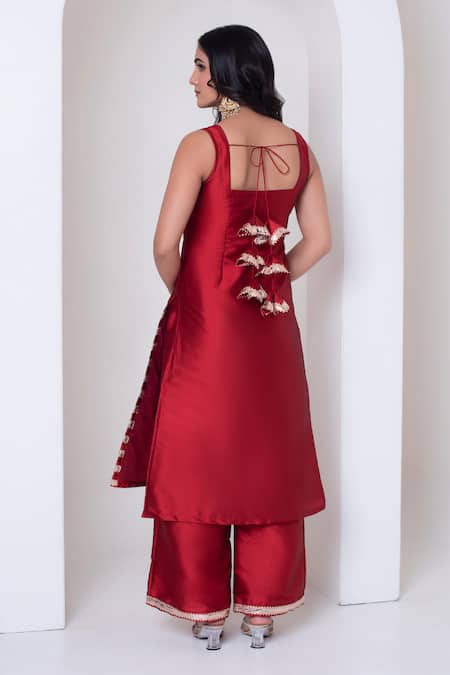 Pomcha Jaipur Red Gota Patti Kurta Pant Set 