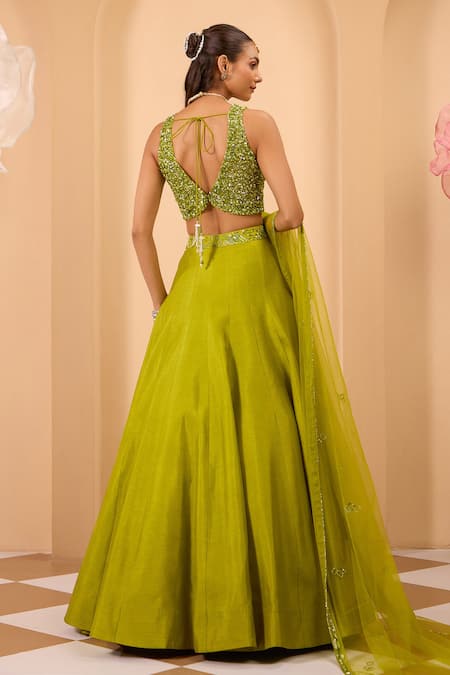 One Knot One By Ashna Embroidered Green Lehenga Set 