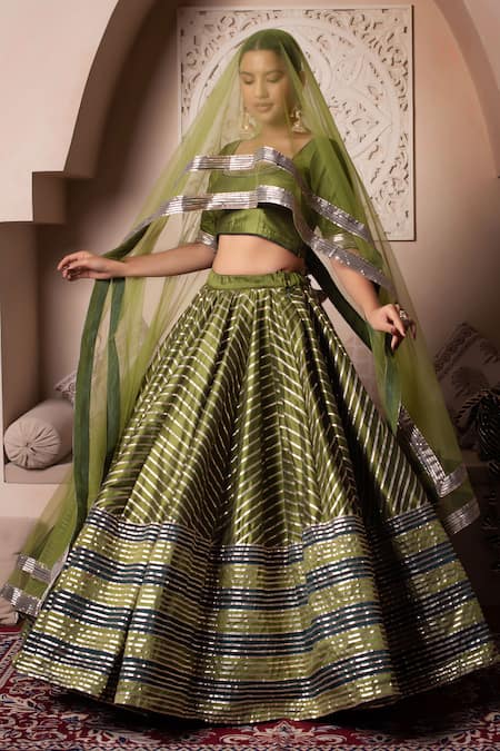 Pomcha Jaipur Green Gota Patti Lehenga Set 