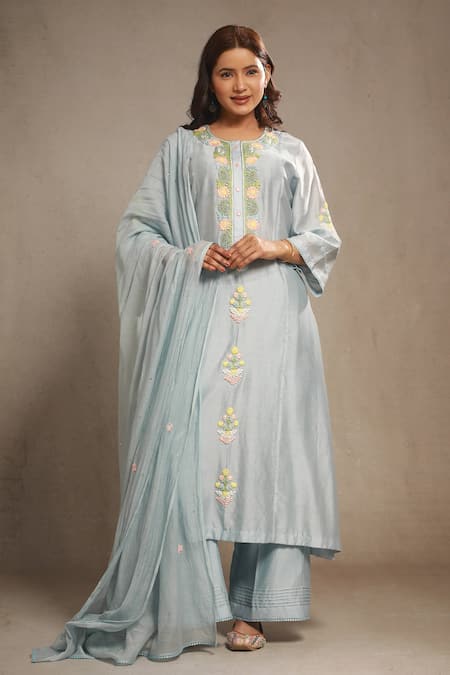 Sonali Methi Powder Blue Hand Embroidered Kurta Set 