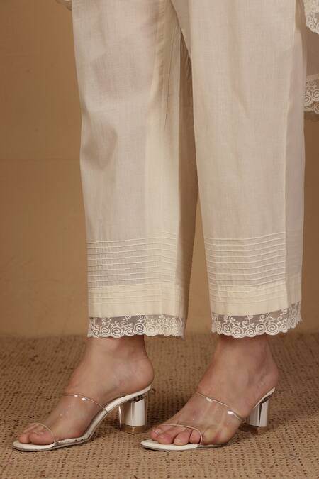 Shop_Sonali Methi_Off White Chanderi Embroidery Collared Kurta Set _Online_at_Aza_Fashions