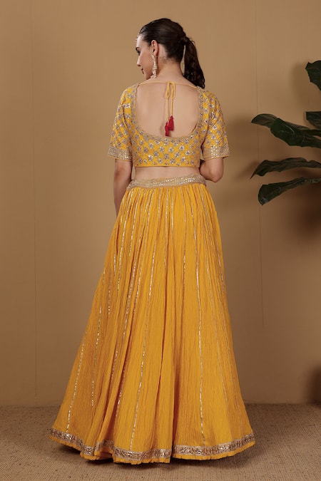 Sonali Methi Red Yellow Hand Embroidered Lehenga Set 