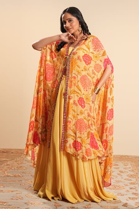 Sonali Methi Designer Floral Cape Skirt Set 