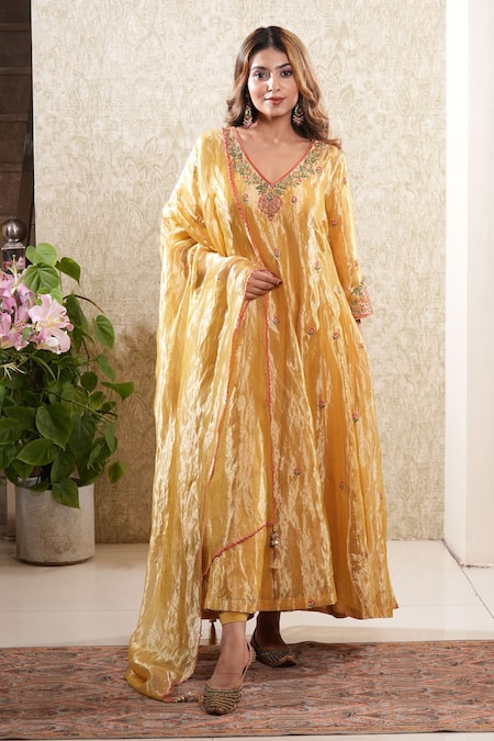 Sonali Methi Yellow Tissue Anarkali Set 