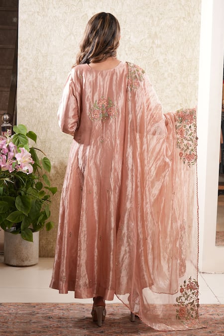 Sonali Methi Peach Tissue Embroidered Anarkali Set 