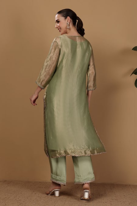 Sonali Methi Green Hand Embroidered Kurta Pant Set 