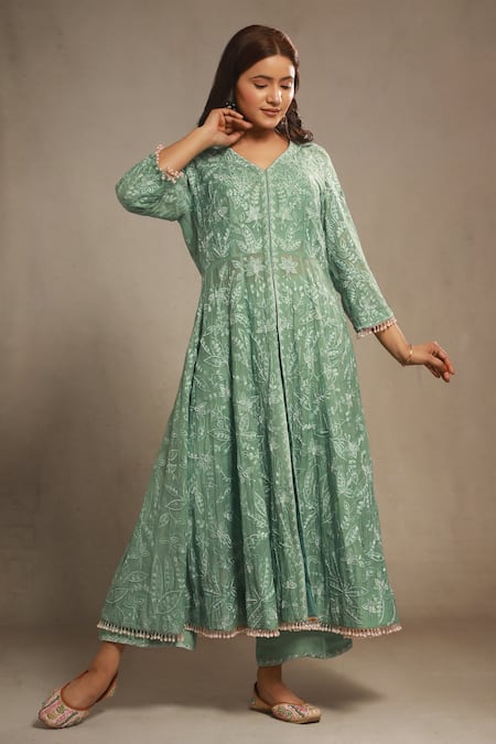 Sonali Methi Sage Green Chanderi Anarkali Set 