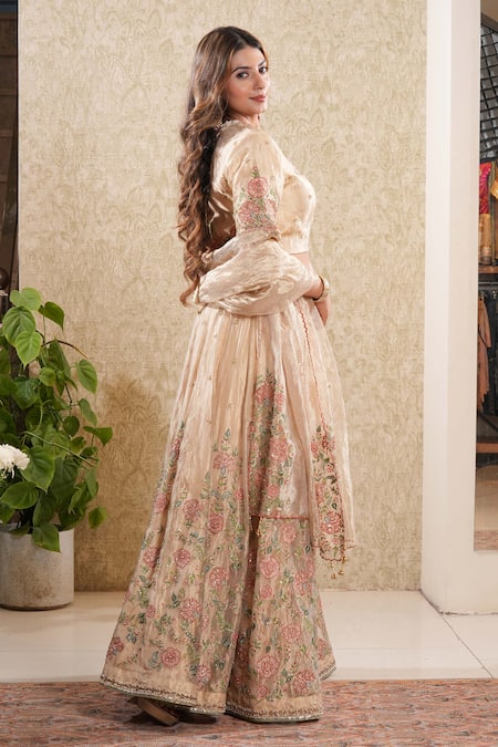 Sonali Methi Golden Tissue Embroidered Lehenga Set 