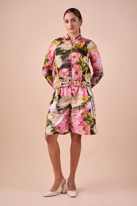 Shriya Som Multi Floral Smudge Bomber Jacket 
