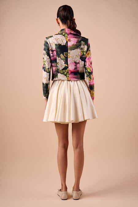 Shop Shriya Som Multi Color Canvas Collared Floral Biker Jacket at Aza Fashions Shop_Shriya Som_Multi Color Canvas Collared Floral Biker Jacket _at_Aza_Fashions