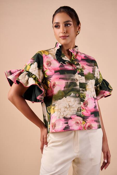 Shriya Som_White Cotton Floral Print Straight Pant _Online_at_Aza_Fashions