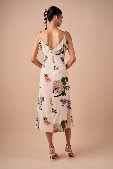 Shriya Som Multi Floral Ruffle Slip Dress 