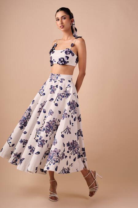 Shriya Som Blue Cotton Fabric Flowers Bandeau Neck Orchid Top Online at Aza Fashions Shriya Som_Blue Cotton Fabric Flowers Bandeau Neck Orchid Top _Online_at_Aza_Fashions