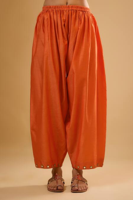 Label Niti Bothra_Blue Silk Embroidery, Mirrors Collared Kurta Set _Online_at_Aza_Fashions