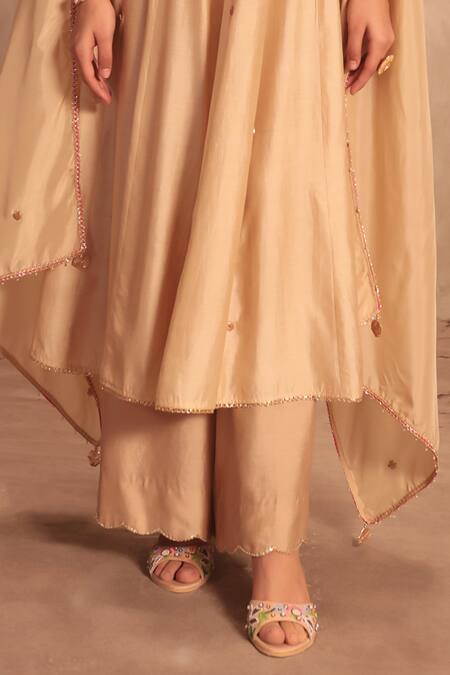 Label Niti Bothra Ivory Silk Mirrors, Zari, Embroidery, Gota Patti Round Neck Kalidar Set Online at Aza Fashions Label Niti Bothra_Ivory Silk Mirrors, Zari, Embroidery, Gota Patti Round Neck Kalidar Set _Online_at_Aza_Fashions