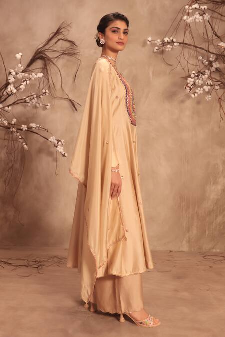 Buy Label Niti Bothra Ivory Silk Mirrors, Zari, Embroidery, Gota Patti Round Neck Kalidar Set Online at Aza Fashions Buy_Label Niti Bothra_Ivory Silk Mirrors, Zari, Embroidery, Gota Patti Round Neck Kalidar Set _Online_at_Aza_Fashions