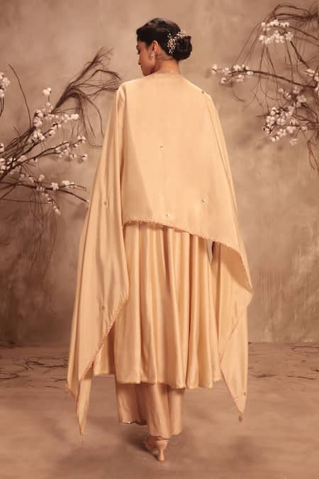 Shop Label Niti Bothra Ivory Silk Mirrors, Zari, Embroidery, Gota Patti Round Neck Kalidar Set at Aza Fashions Shop_Label Niti Bothra_Ivory Silk Mirrors, Zari, Embroidery, Gota Patti Round Neck Kalidar Set _at_Aza_Fashions