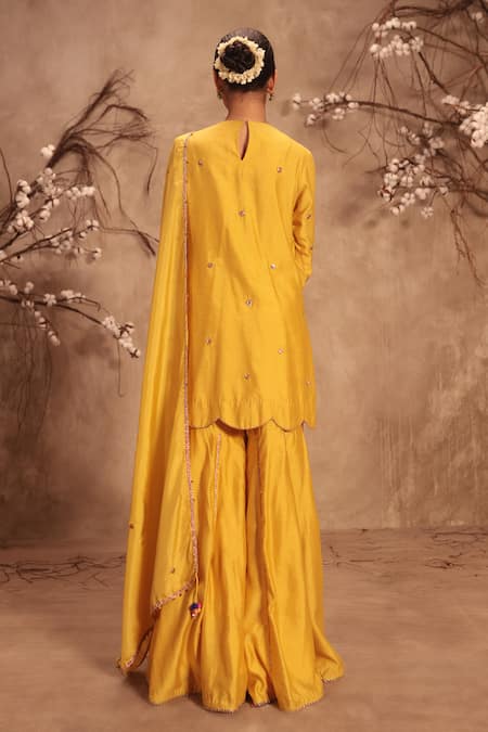 Label Niti Bothra Embroidered Dark Yellow Sharara Set 