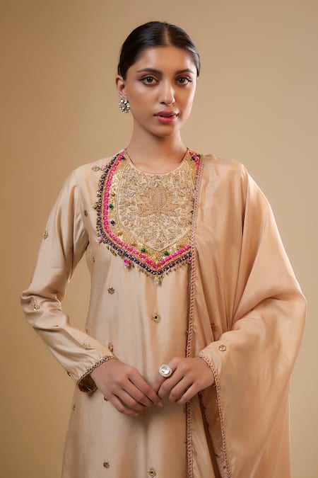 Buy Label Niti Bothra Ivory Silk, Chinon Zari, Embroidery, Tassels, Gota Patti Round Neck Sharara Set Online at Aza Fashions Buy_Label Niti Bothra_Ivory Silk, Chinon Zari, Embroidery, Tassels, Gota Patti Round Neck Sharara Set _Online_at_Aza_Fashions