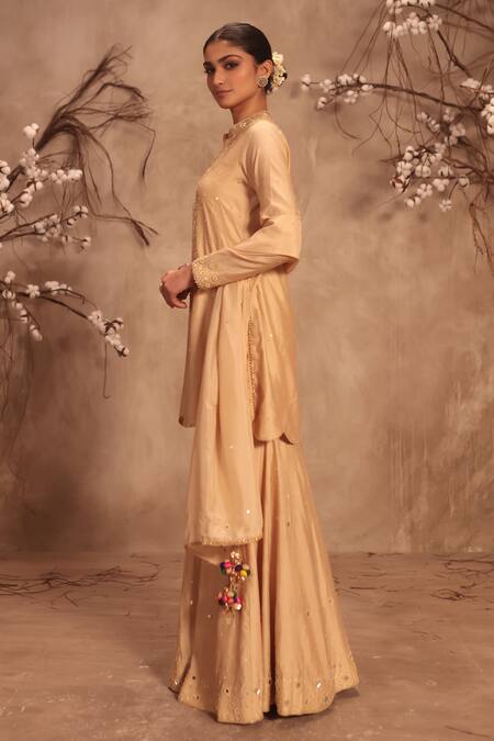 Buy Label Niti Bothra Ivory Silk Tassels Mandarin Collar Embroidered Sharara Set Online at Aza Fashions Buy_Label Niti Bothra_Ivory Silk Tassels Mandarin Collar Embroidered Sharara Set _Online_at_Aza_Fashions