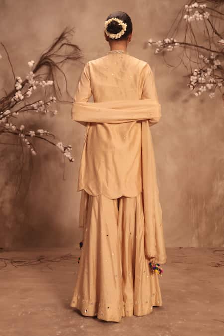 Shop Label Niti Bothra Ivory Silk Tassels Mandarin Collar Embroidered Sharara Set at Aza Fashions Shop_Label Niti Bothra_Ivory Silk Tassels Mandarin Collar Embroidered Sharara Set _at_Aza_Fashions