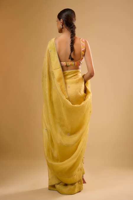 Label Niti Bothra Yellow Organza Saree Set 