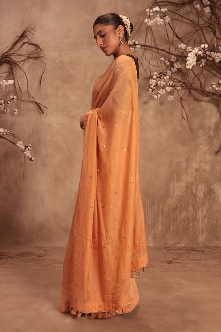 Label Niti Bothra Orange Tissue Mirrors, Zari Embroidered Saree Set Online at Aza Fashions Label Niti Bothra_Orange Tissue Mirrors, Zari Embroidered Saree Set _Online_at_Aza_Fashions