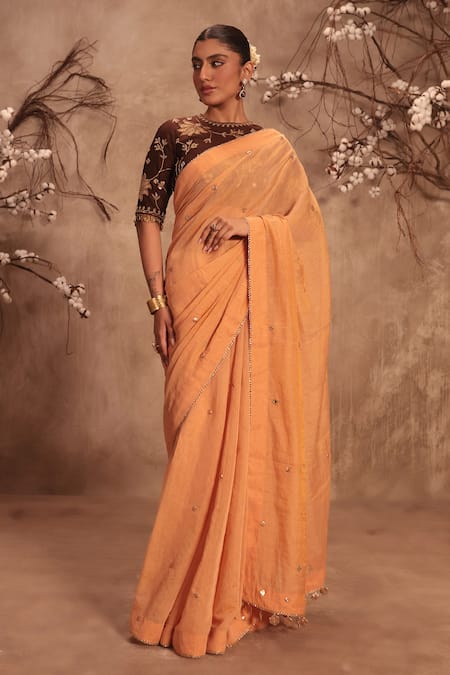 Buy Label Niti Bothra Orange Tissue Mirrors, Zari Embroidered Saree Set Online at Aza Fashions Buy_Label Niti Bothra_Orange Tissue Mirrors, Zari Embroidered Saree Set _Online_at_Aza_Fashions