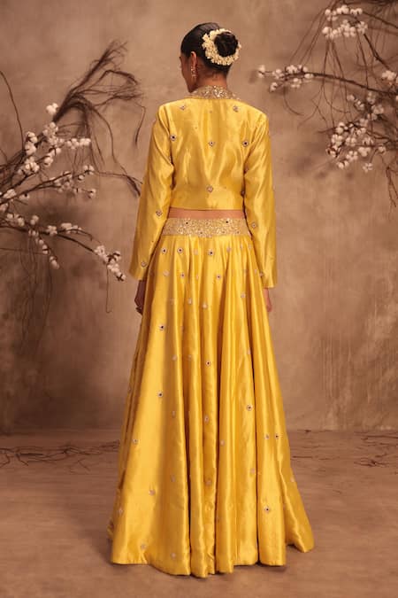 Label Niti Bothra Heavily Embroidered Yellow Lehenga Set 